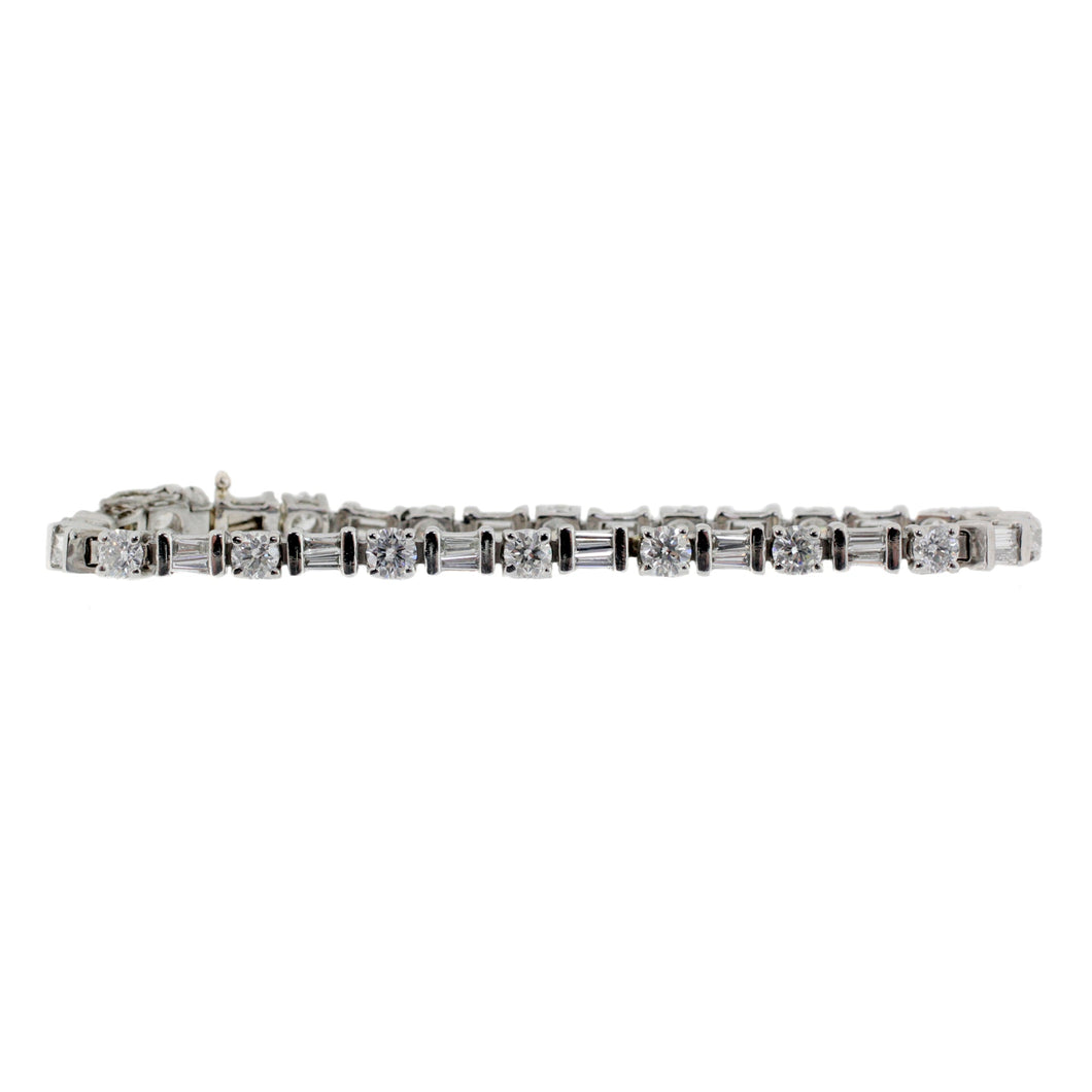 Emerald & Round Cut Diamond Tennis Platinum Bracelet