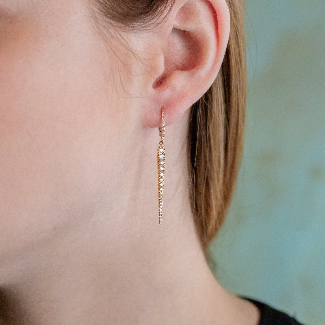 Gold and Diamond Spike Drop Earrings