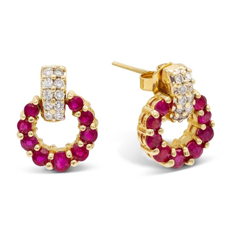 Mini Doorknocker Ruby & Diamond Earrings