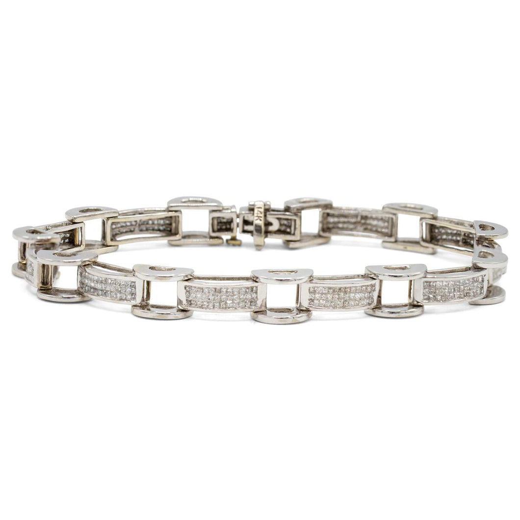 Box & Tread Link Bracelet in 14K White Gold